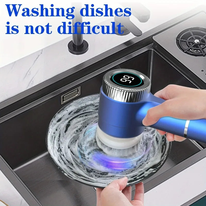 Electric Spin Scrubber – 3-Speed Handheld Cleaning Brush with 5 Heads & LED Display