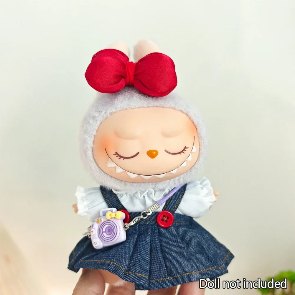 Mini Bowknot Jean Dress for 15–17cm Labubu Dolls – Outfit Only (No Doll)