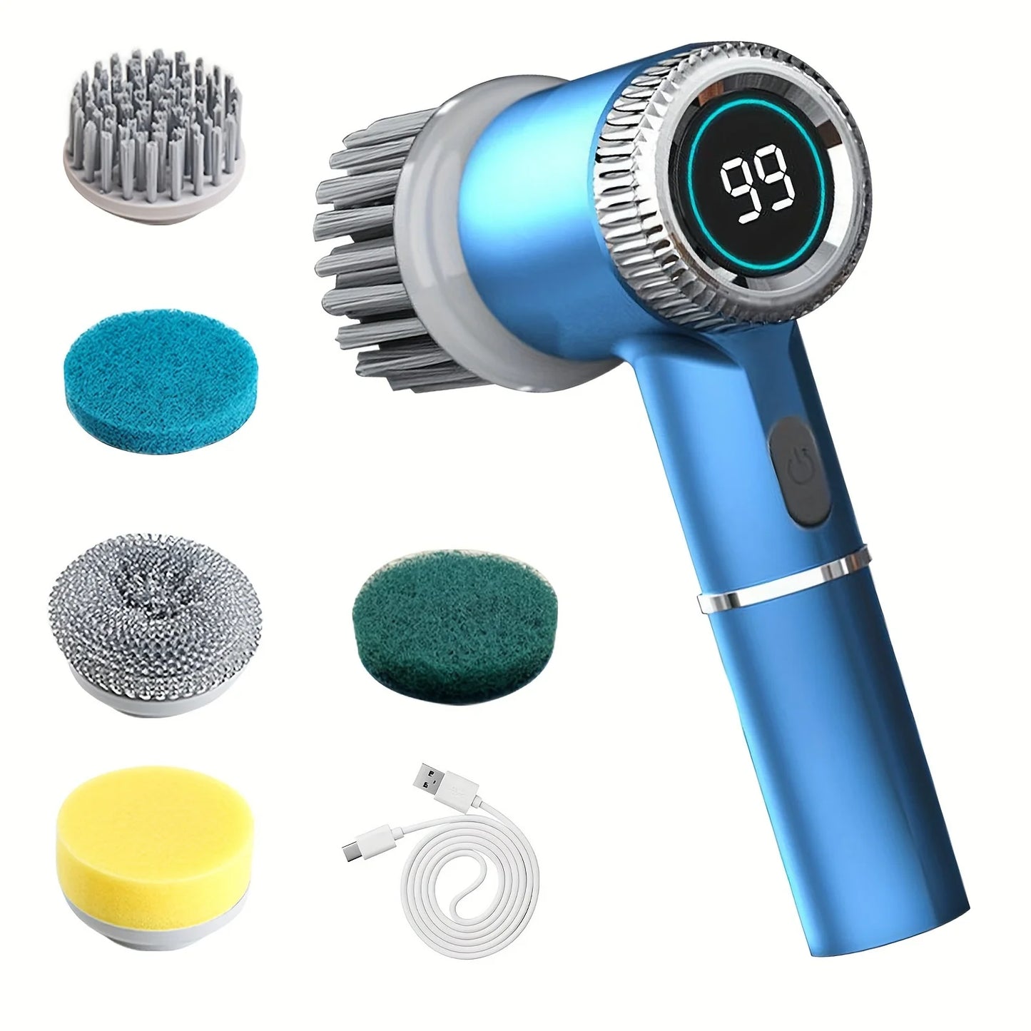 Electric Spin Scrubber – 3-Speed Handheld Cleaning Brush with 5 Heads & LED Display