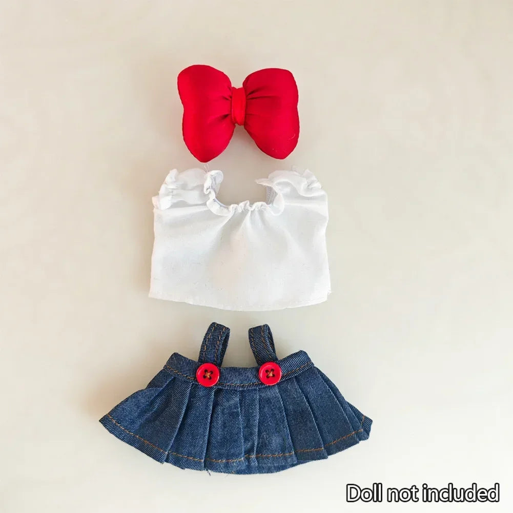 Mini Bowknot Jean Dress for 15–17cm Labubu Dolls – Outfit Only (No Doll)