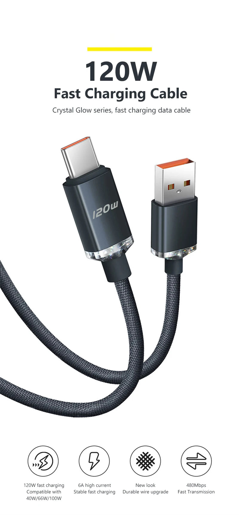 120W Fast Charging Cable – Durable USB-C for Android & More | Super Fast Charge