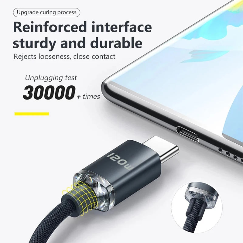 120W Fast Charging Cable – Durable USB-C for Android & More | Super Fast Charge