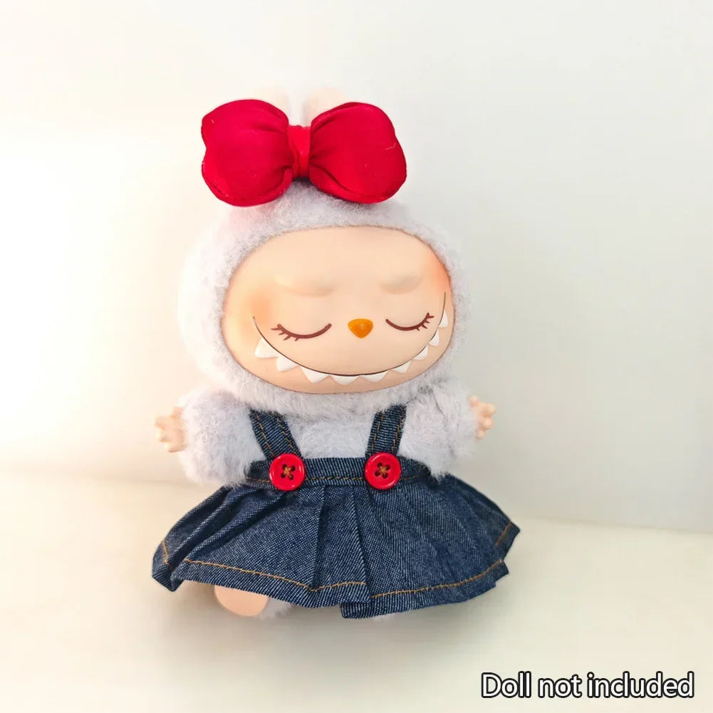 Mini Bowknot Jean Dress for 15–17cm Labubu Dolls – Outfit Only (No Doll)