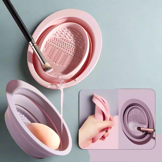 Silicone Makeup Brush Cleaner Kit – Foldable Mat with Bottle & Travel Bag