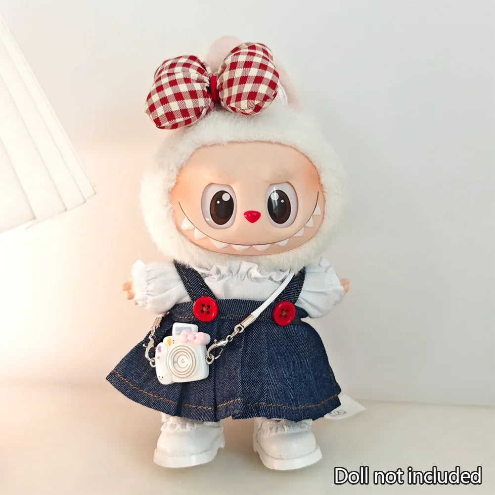 Mini Bowknot Jean Dress for 15–17cm Labubu Dolls – Outfit Only (No Doll)