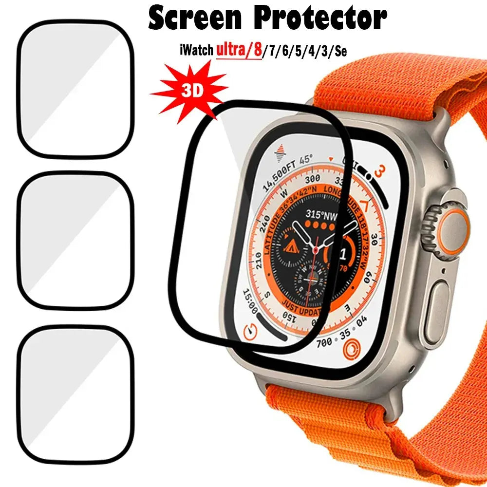 3D Full Cover Screen Protector for Apple Watch – Ultra, Series 9/8/7/6/SE/5/4/3 – 49mm/45mm/44mm/41mm/40mm – Soft Hydrogel Film