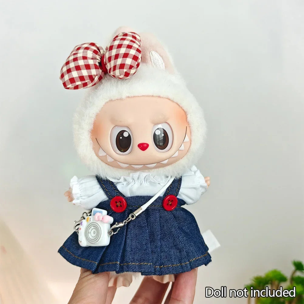Mini Bowknot Jean Dress for 15–17cm Labubu Dolls – Outfit Only (No Doll)