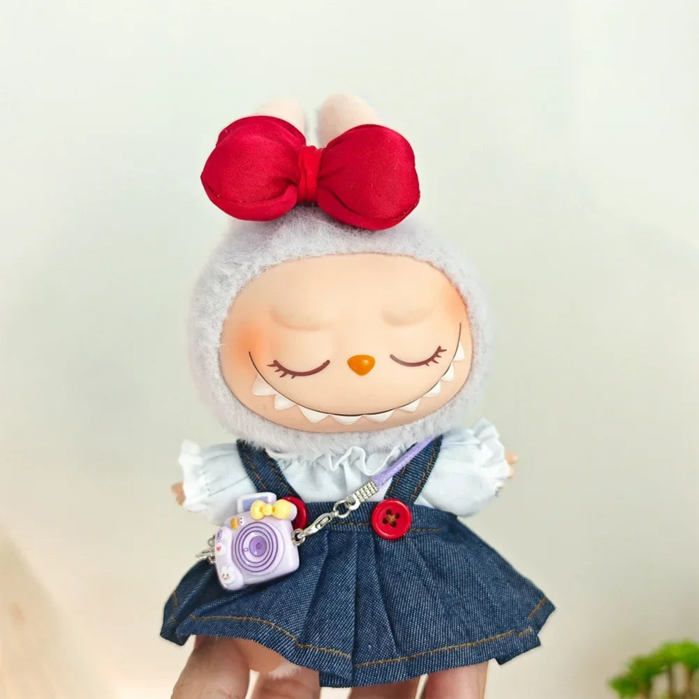 Mini Bowknot Jean Dress for 15–17cm Labubu Dolls – Outfit Only (No Doll)