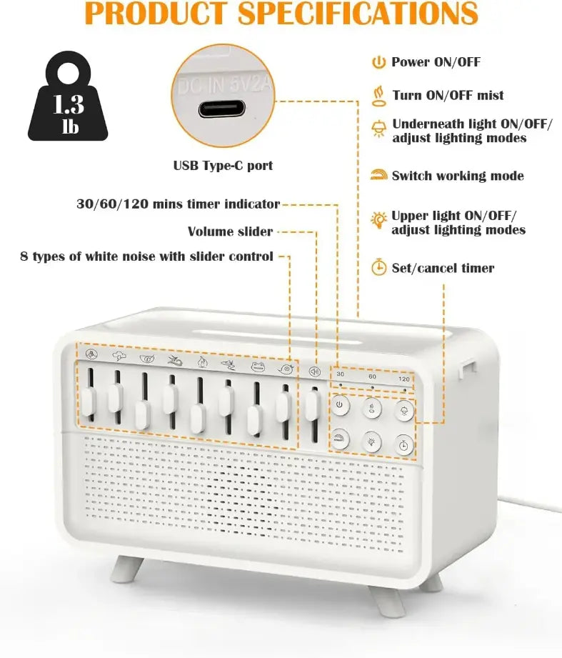 Sleep Better Every Night – 4-in-1 White Noise Machine with LED Night Light, Bluetooth Speaker & Humidifier