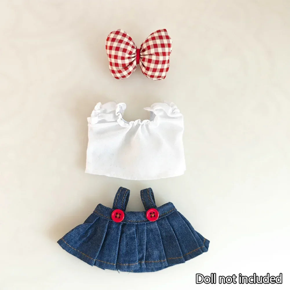 Mini Bowknot Jean Dress for 15–17cm Labubu Dolls – Outfit Only (No Doll)