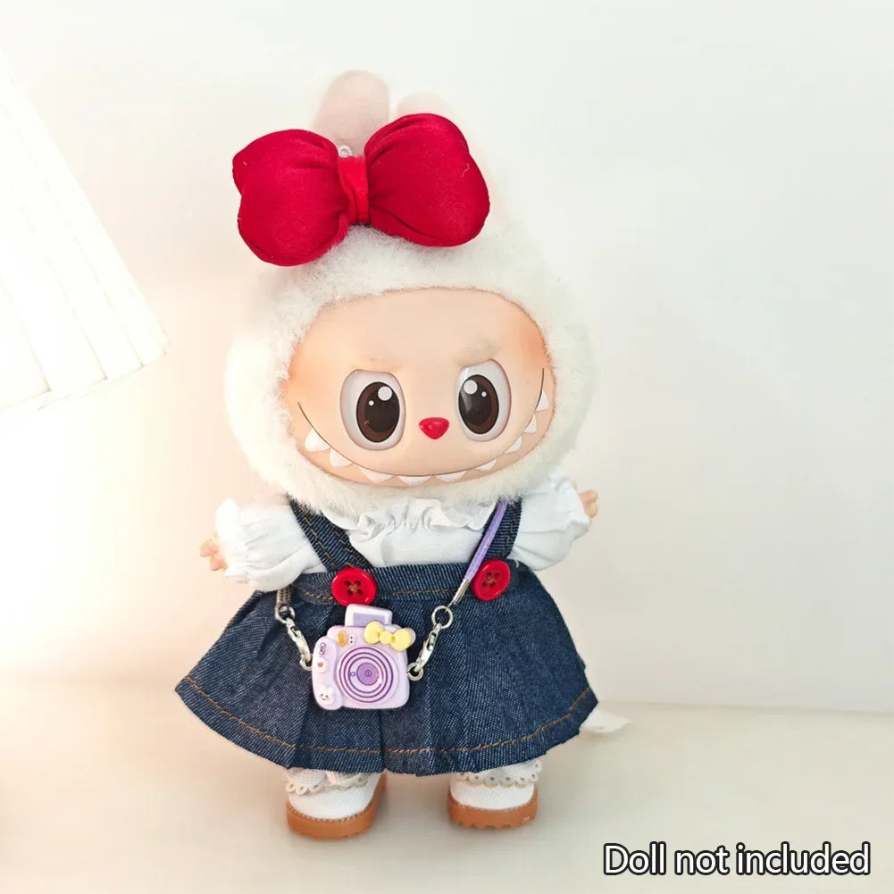 Mini Bowknot Jean Dress for 15–17cm Labubu Dolls – Outfit Only (No Doll)