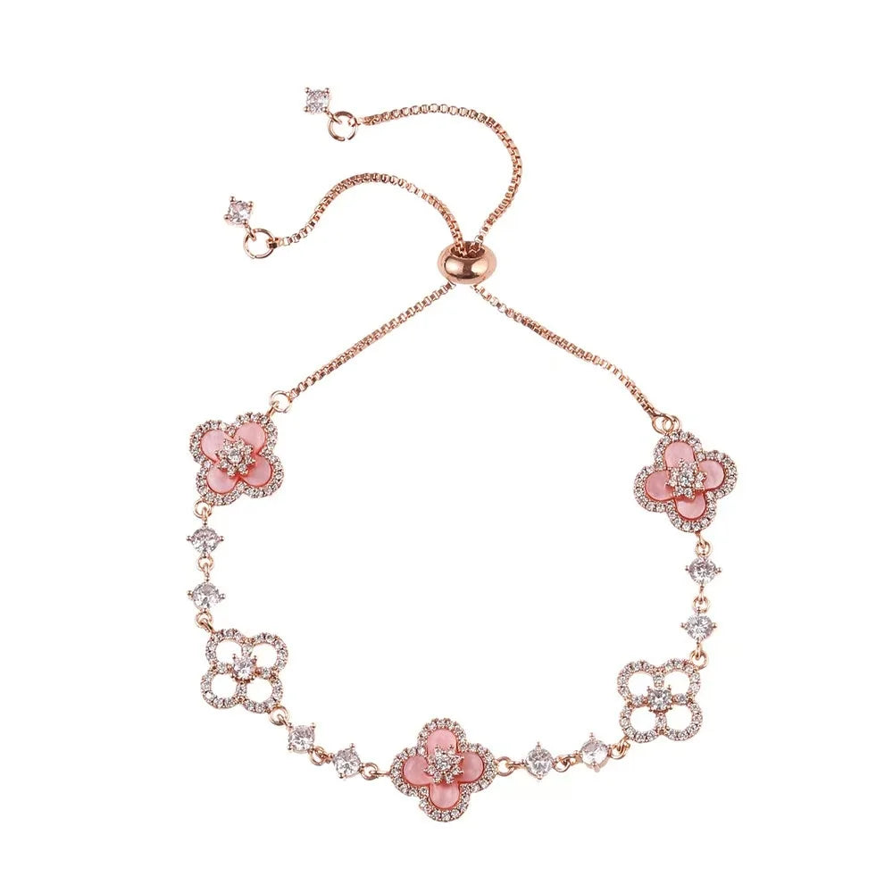 Four-Leaf Clover Bracelet – Micro-Zirconia Inlay, 25.5cm Silver Chain