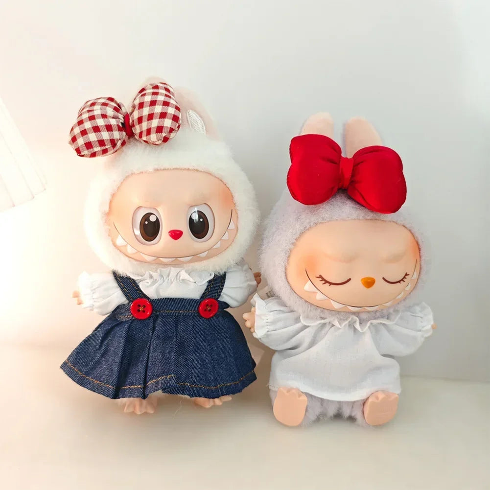 Mini Bowknot Jean Dress for 15–17cm Labubu Dolls – Outfit Only (No Doll)