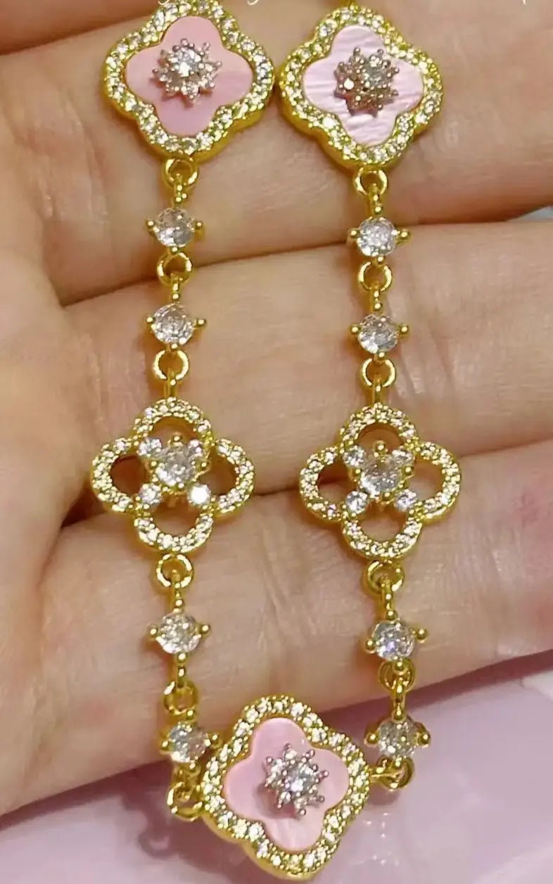 Four-Leaf Clover Bracelet – Micro-Zirconia Inlay, 25.5cm Silver Chain