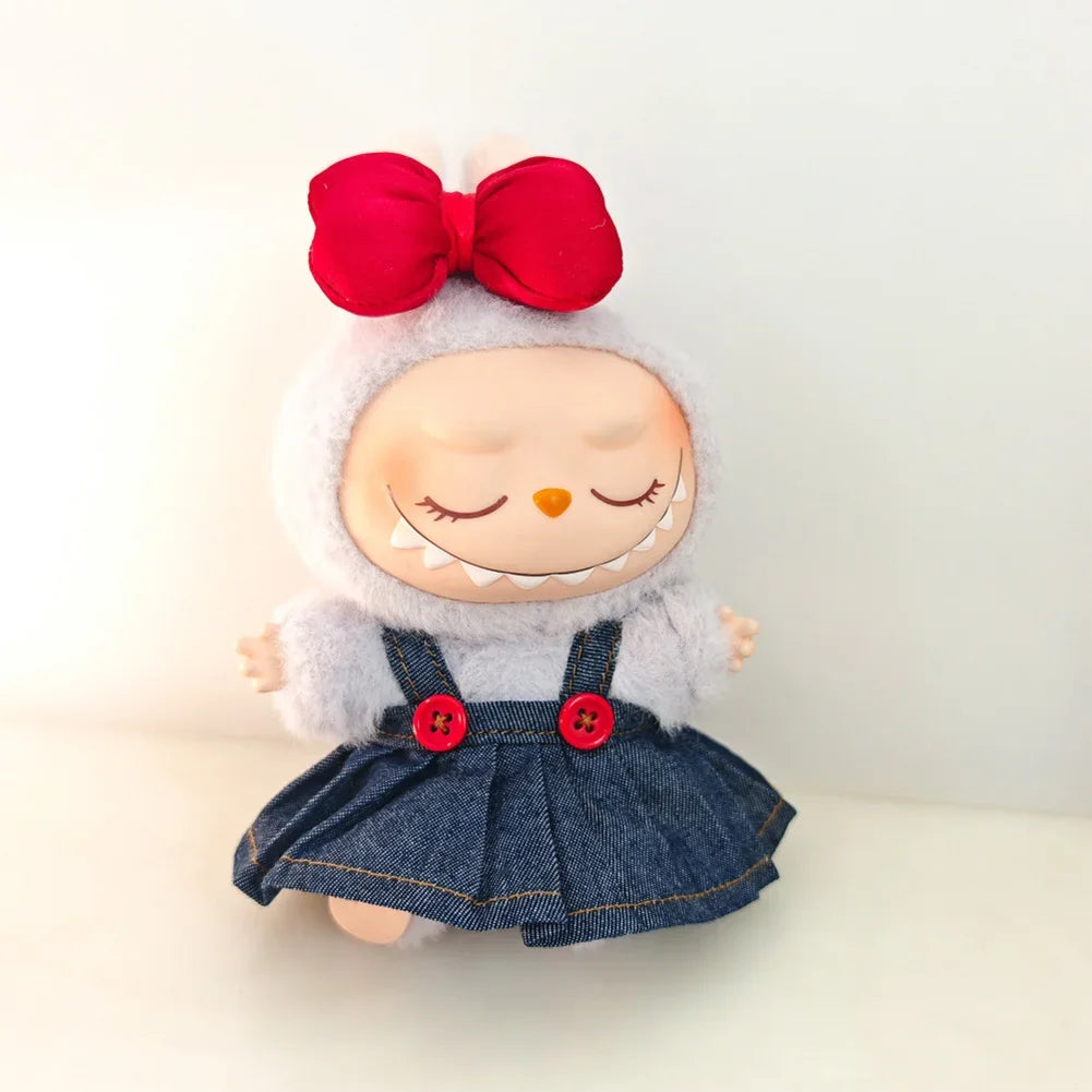 Mini Bowknot Jean Dress for 15–17cm Labubu Dolls – Outfit Only (No Doll)