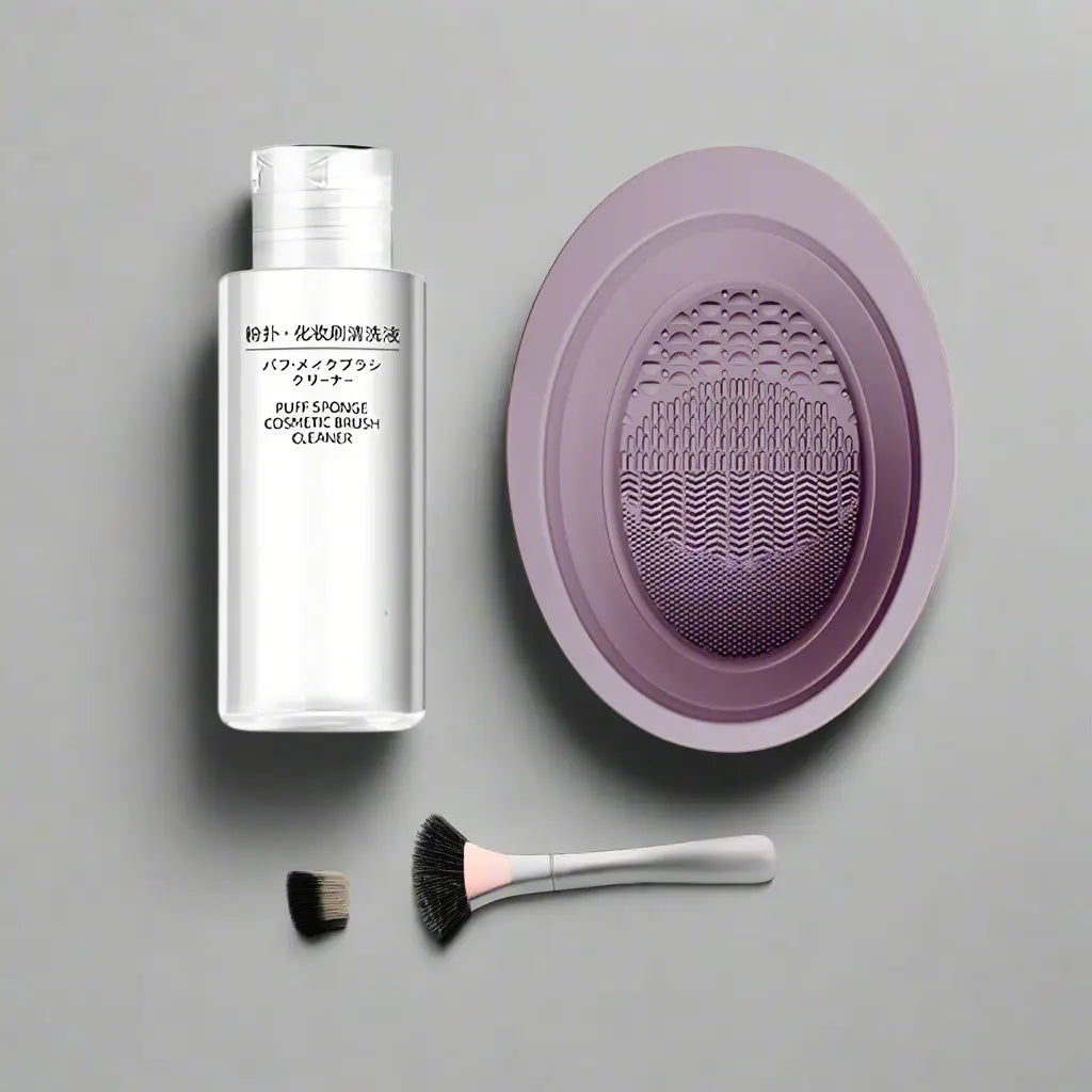 Silicone Makeup Brush Cleaner Kit – Foldable Mat with Bottle & Travel Bag