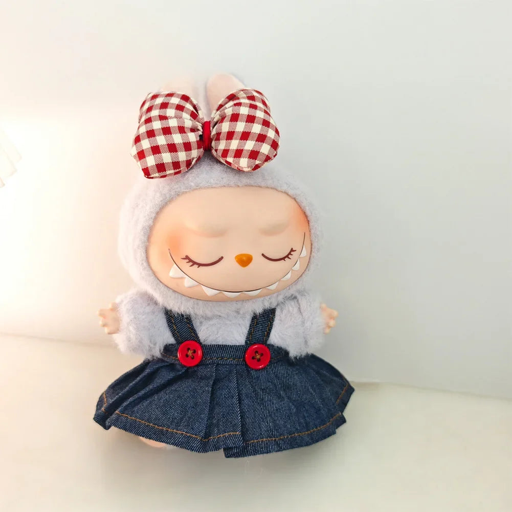 Mini Bowknot Jean Dress for 15–17cm Labubu Dolls – Outfit Only (No Doll)