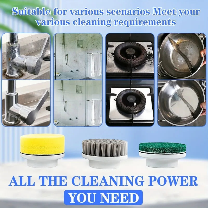 Electric Spin Scrubber – 3-Speed Handheld Cleaning Brush with 5 Heads & LED Display