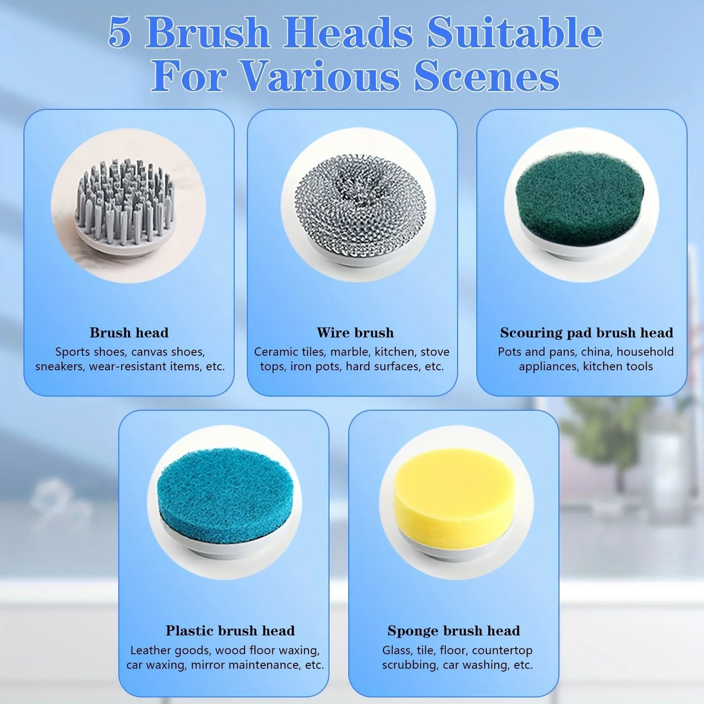 Electric Spin Scrubber – 3-Speed Handheld Cleaning Brush with 5 Heads & LED Display