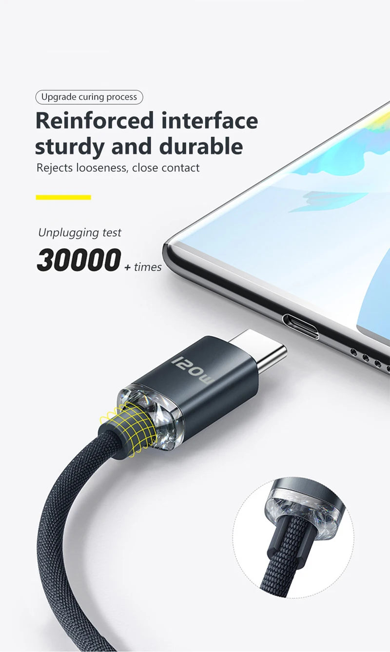 120W Fast Charging Cable – Durable USB-C for Android & More | Super Fast Charge