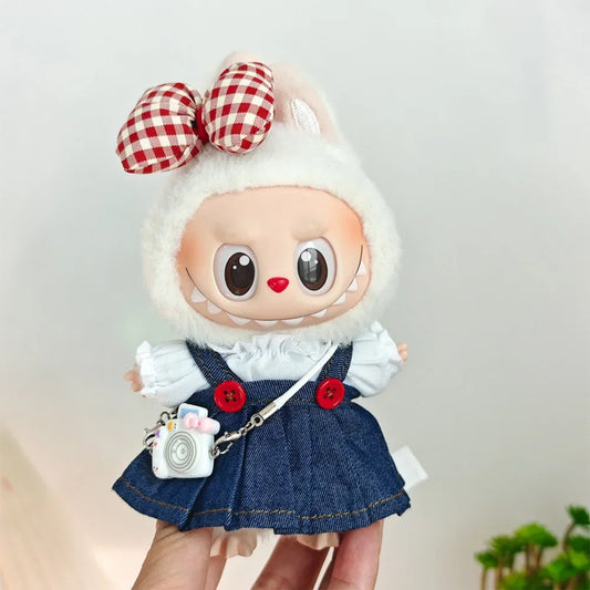 Mini Bowknot Jean Dress for 15–17cm Labubu Dolls – Outfit Only (No Doll)