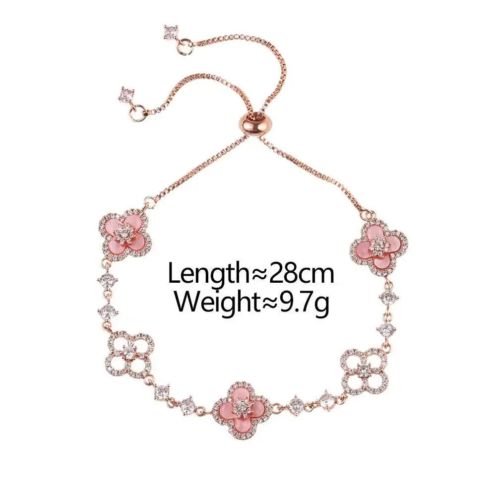 Four-Leaf Clover Bracelet – Micro-Zirconia Inlay, 25.5cm Silver Chain