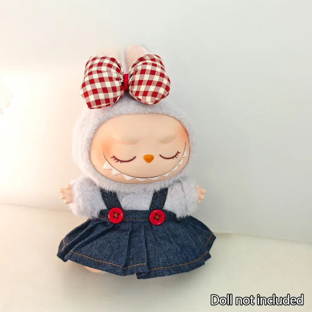 Mini Bowknot Jean Dress for 15–17cm Labubu Dolls – Outfit Only (No Doll)