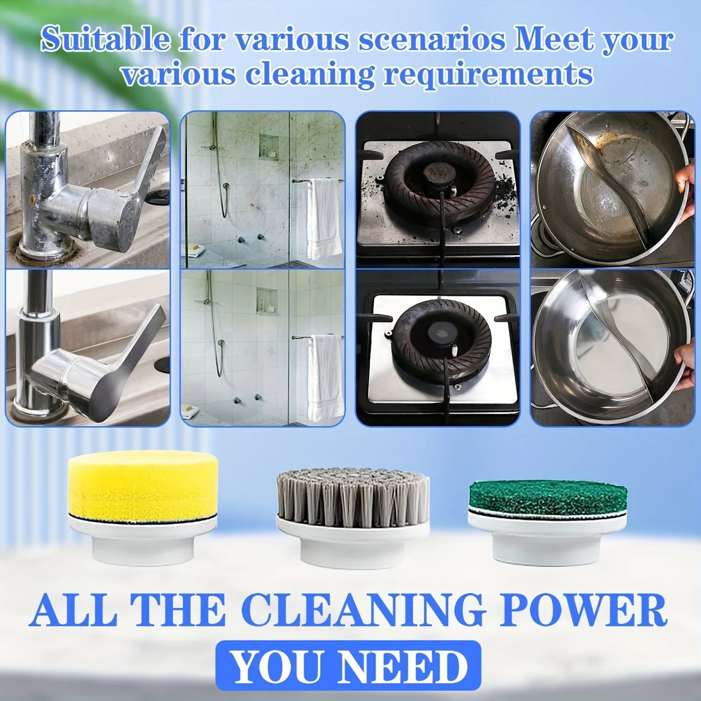 Electric Spin Scrubber – 3-Speed Handheld Cleaning Brush with 5 Heads & LED Display