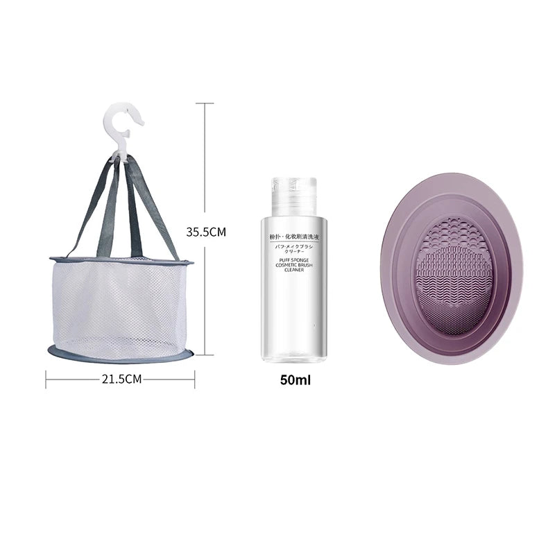 Silicone Makeup Brush Cleaner Kit – Foldable Mat with Bottle & Travel Bag