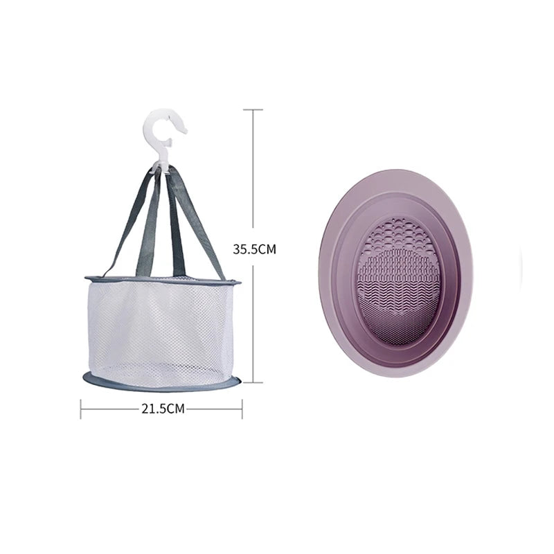 Silicone Makeup Brush Cleaner Kit – Foldable Mat with Bottle & Travel Bag