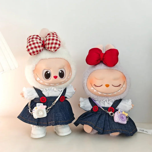 Mini Bowknot Jean Dress for 15–17cm Labubu Dolls – Outfit Only (No Doll)