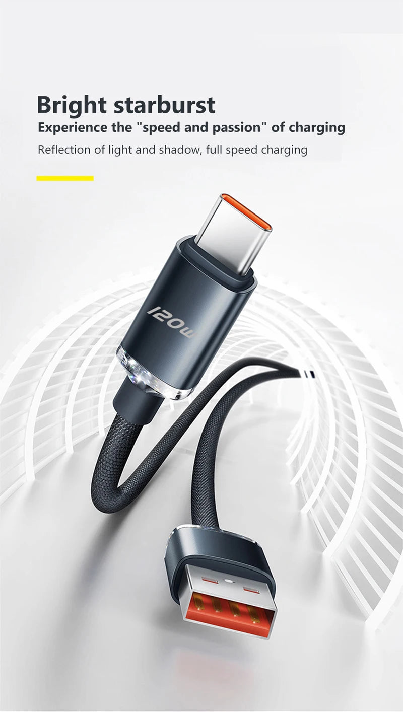 120W Fast Charging Cable – Durable USB-C for Android & More | Super Fast Charge