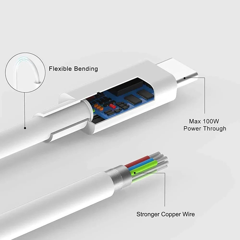 60W USB-C to USB-C Fast Charging & Data Cable – Compatible with iPhone 15/15 Pro, Huawei, Samsung, Xiaomi – Black/White – 1m/2m/3m